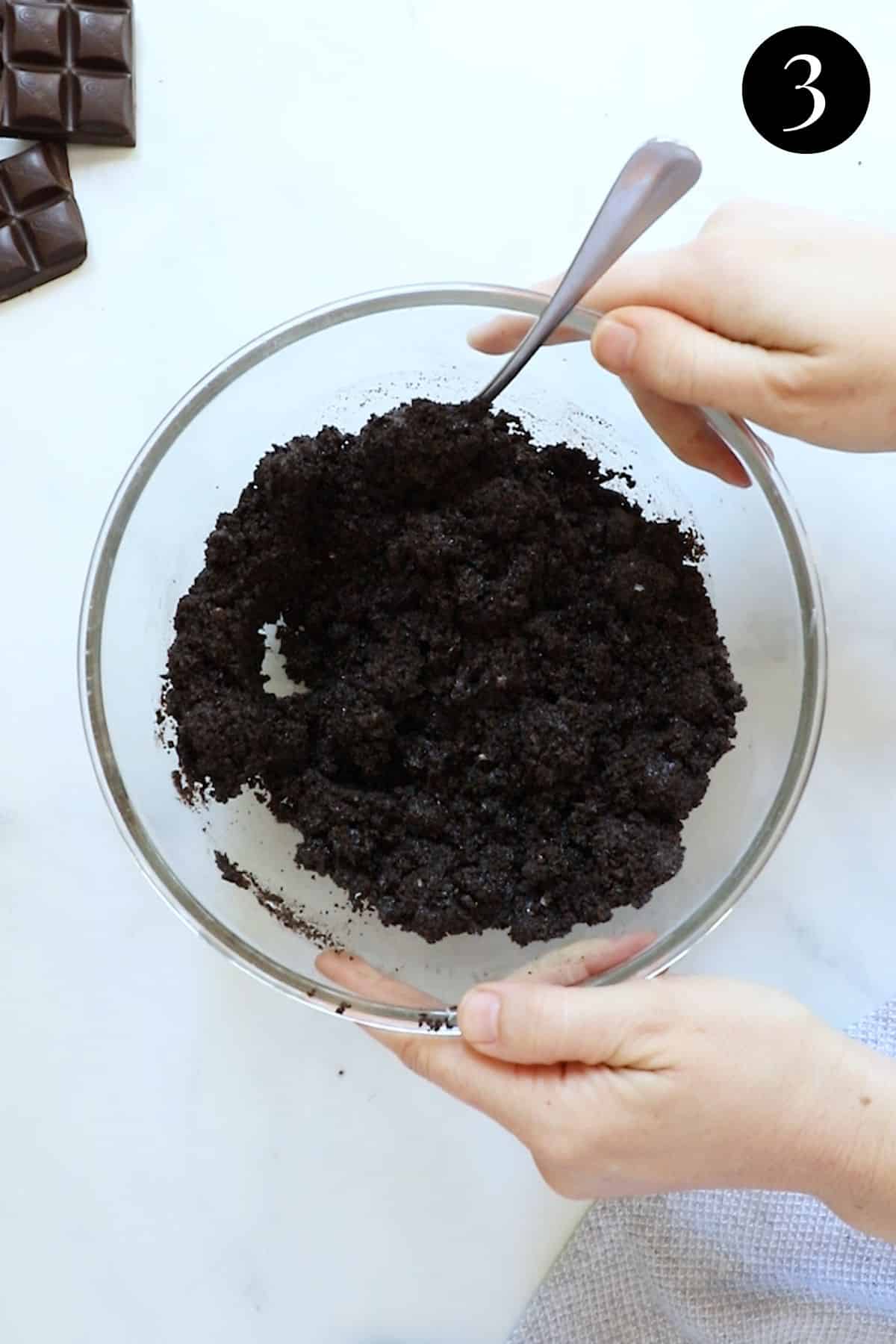 oreo mixture in a glass bowl. 