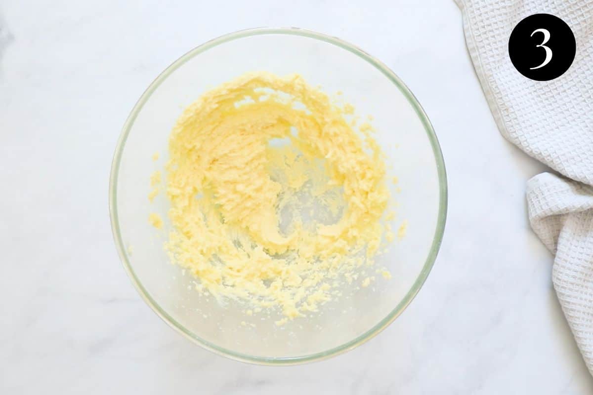 creamed butter mixture in a bowl.