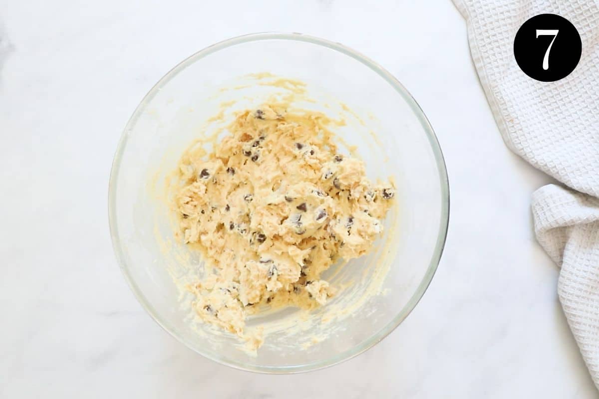 cookie dough in a glass bowl.