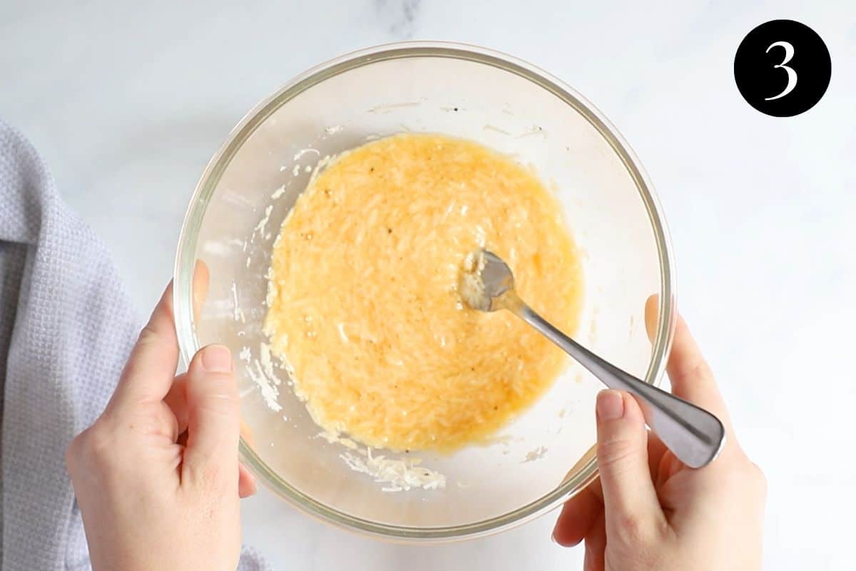 egg mixture in a bowl.