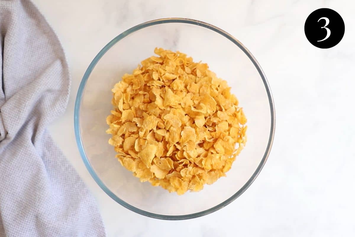 corn flakes in a bowl.