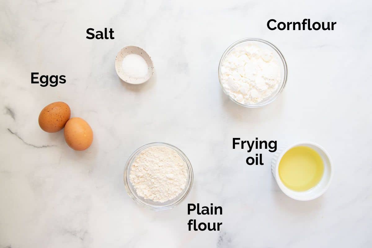 ingredients for pork batter, laid out on a table.