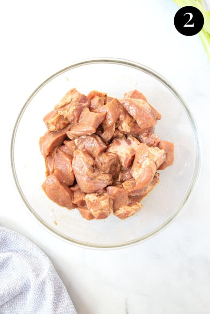 marinated pork in a bowl.