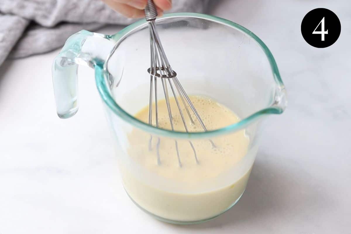 milk and egg mixture in a jug.