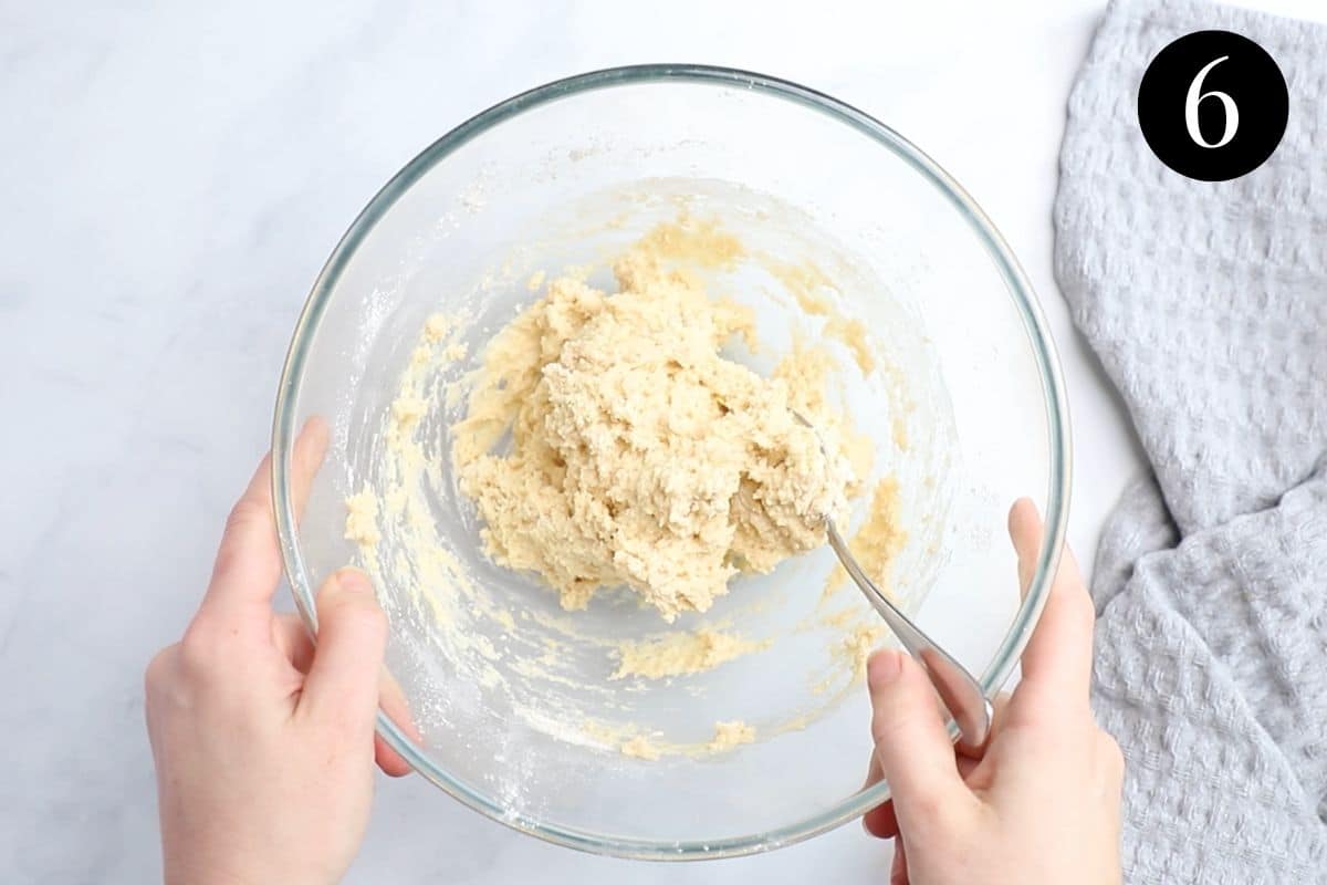 dumpling batter in a mixing bowl.