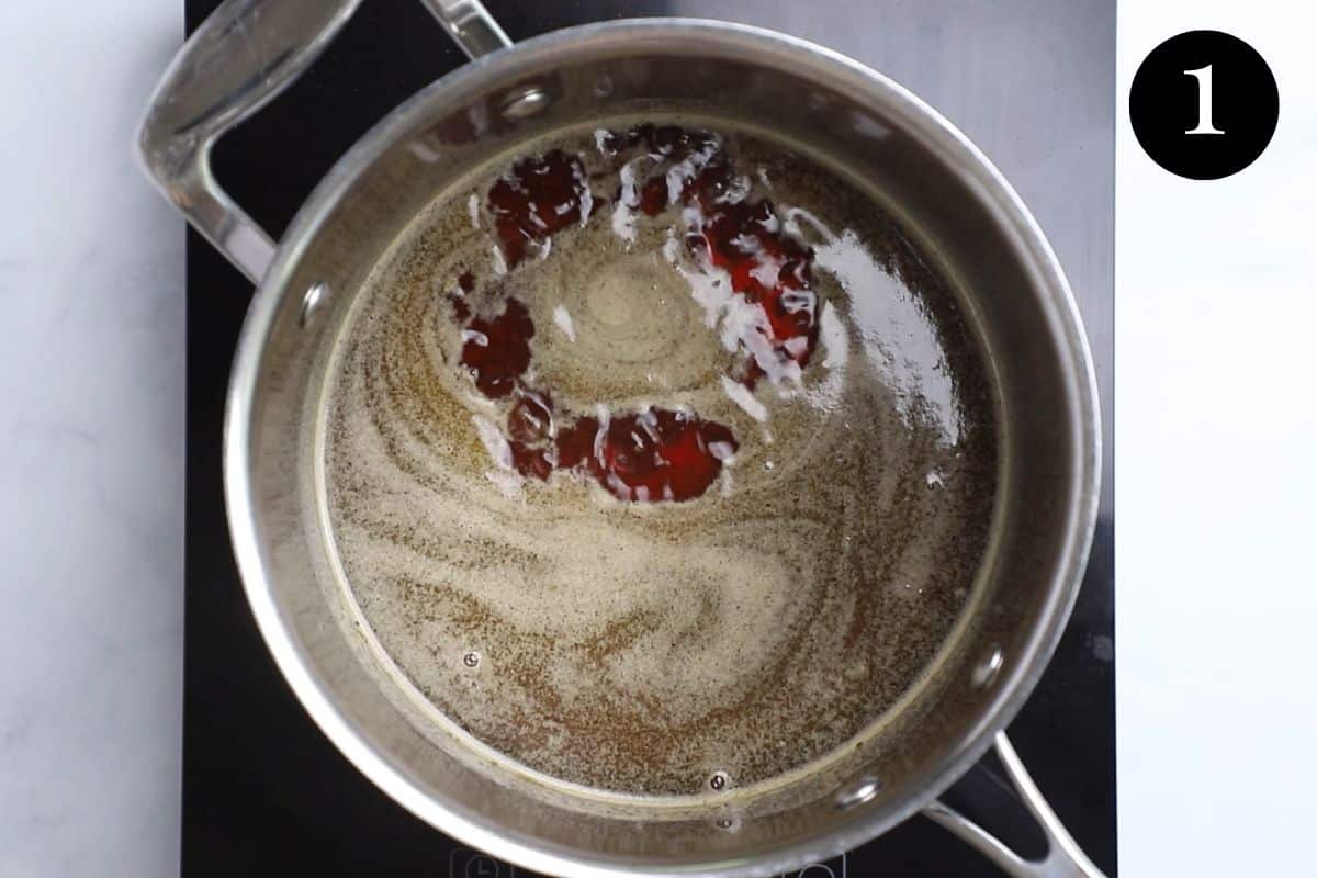 syrup simmering in a pot.