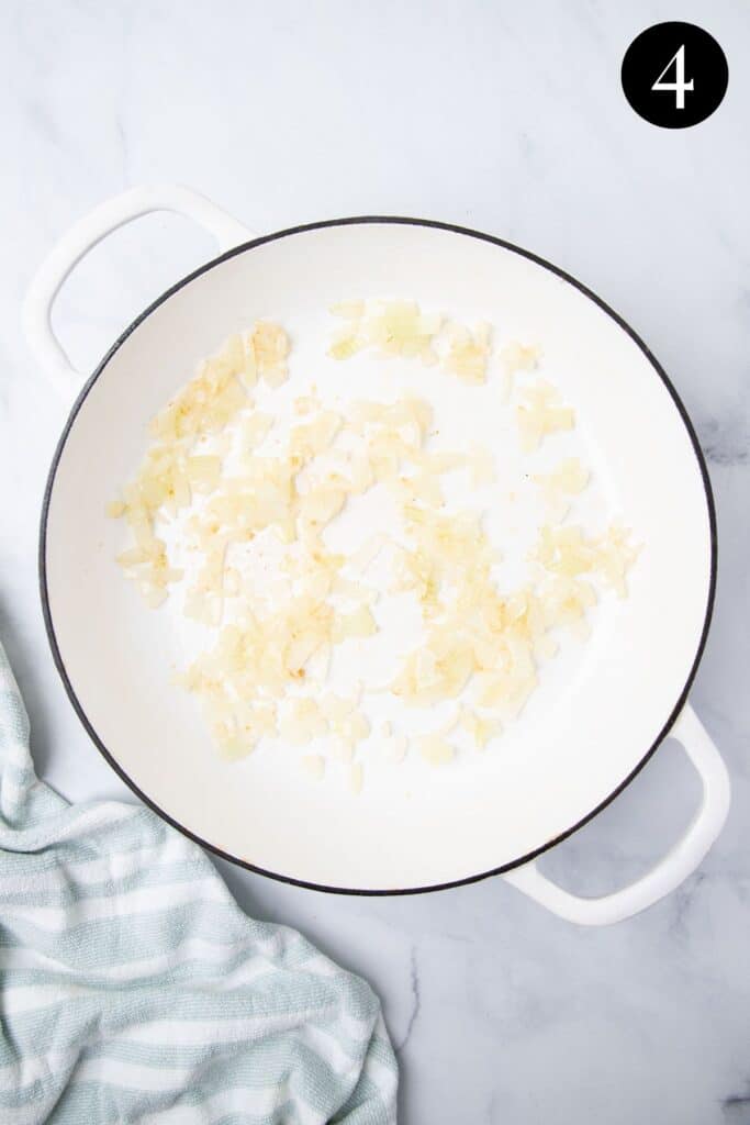 sauteed onion and garlic in a pan.