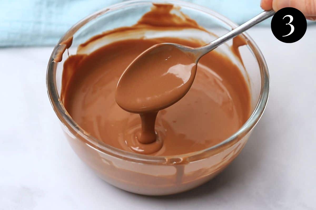 melted chocolate in a glass bowl.