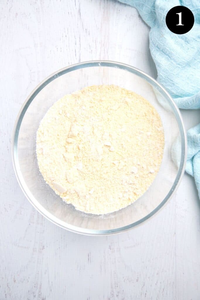 butter rubbed into flour in a mixing bowl.