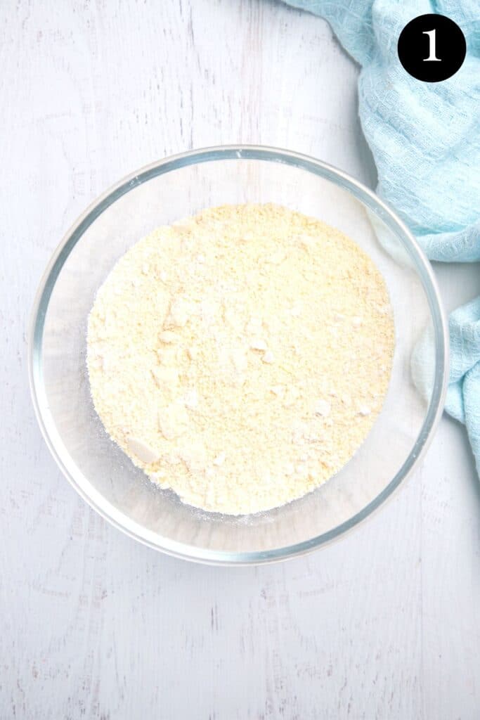 butter rubbed into flour in a mixing bowl.