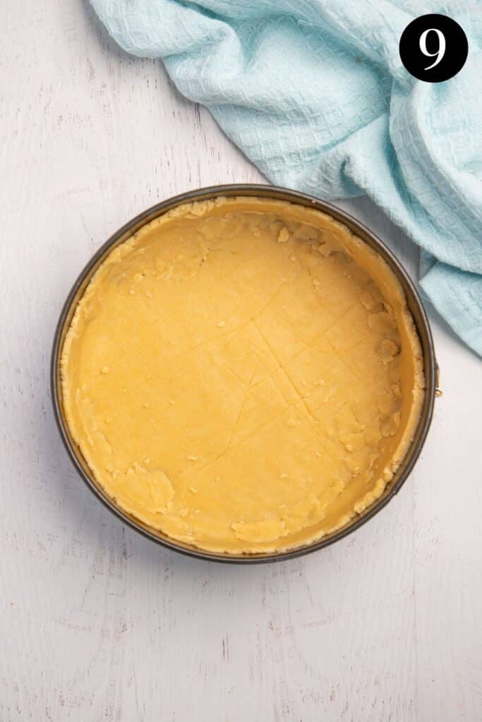 pastry pressed into a baking tin.