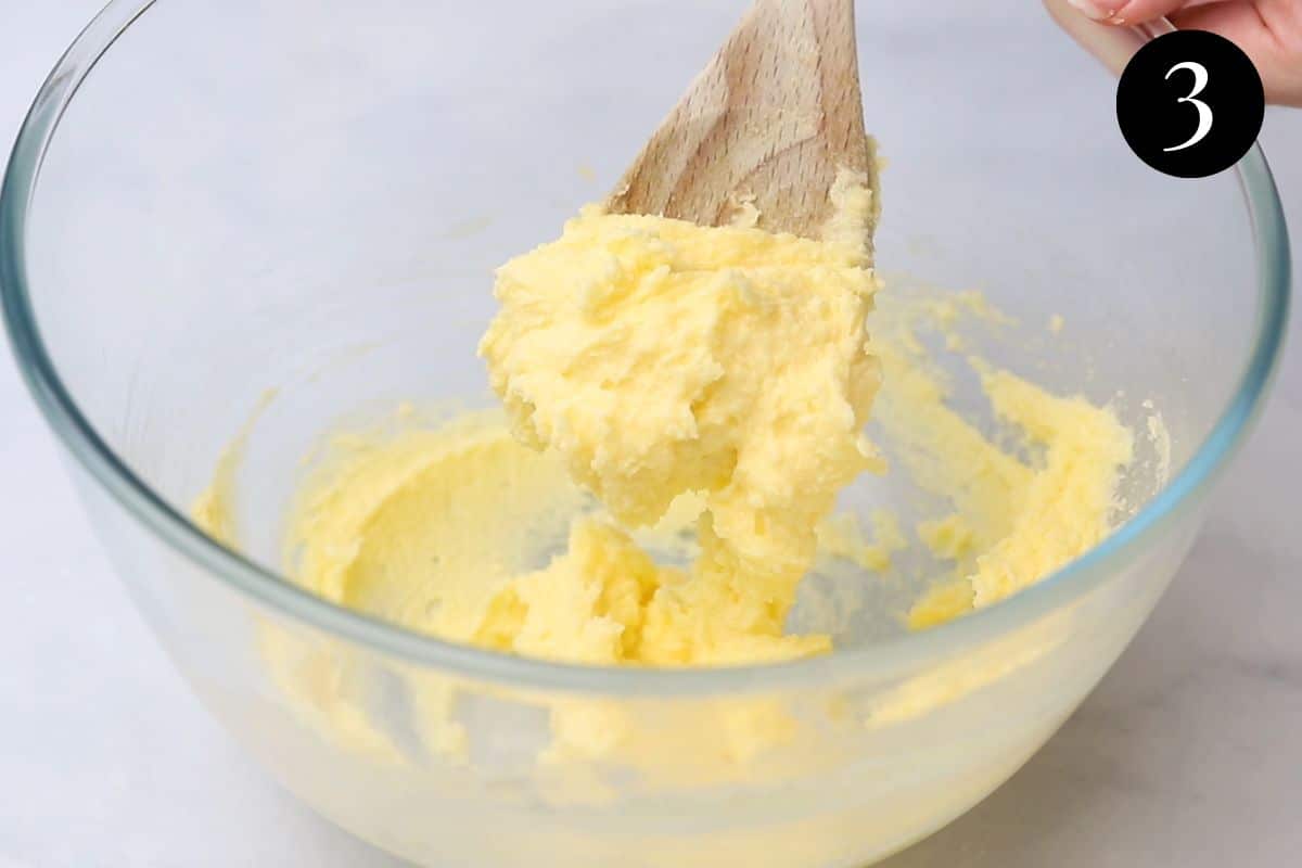 creamed butter and sugar, in a mixing bowl.