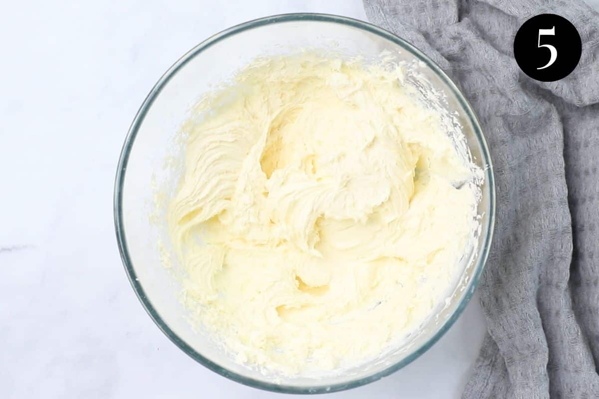 cream cheese and mascarpone mixture in a mixing bowl.