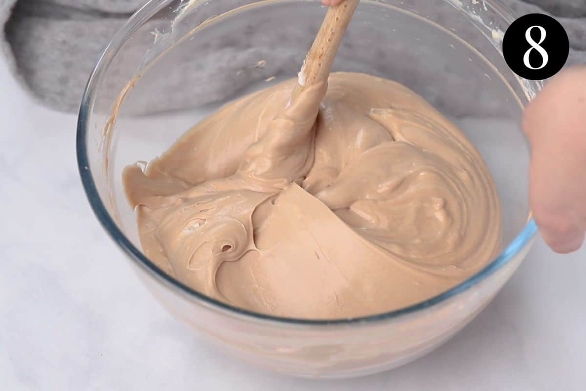 cheesecake filling in a mixing bowl.