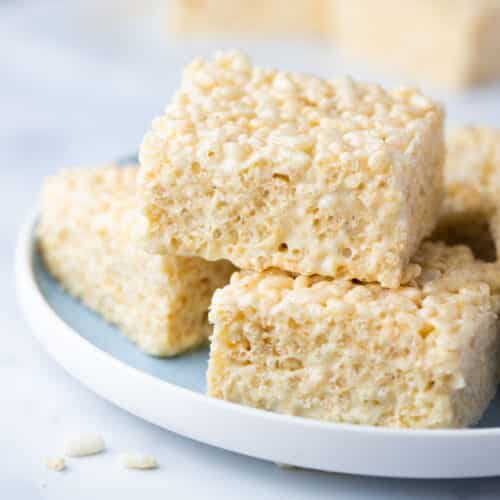 pieces of rice bubble slice on a plate.