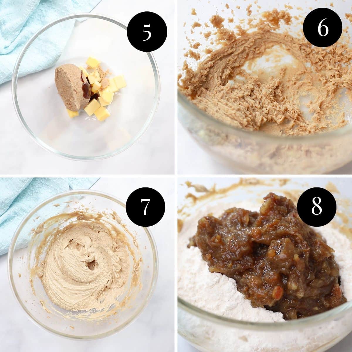 various steps of pudding batter being mixed in a bowl.