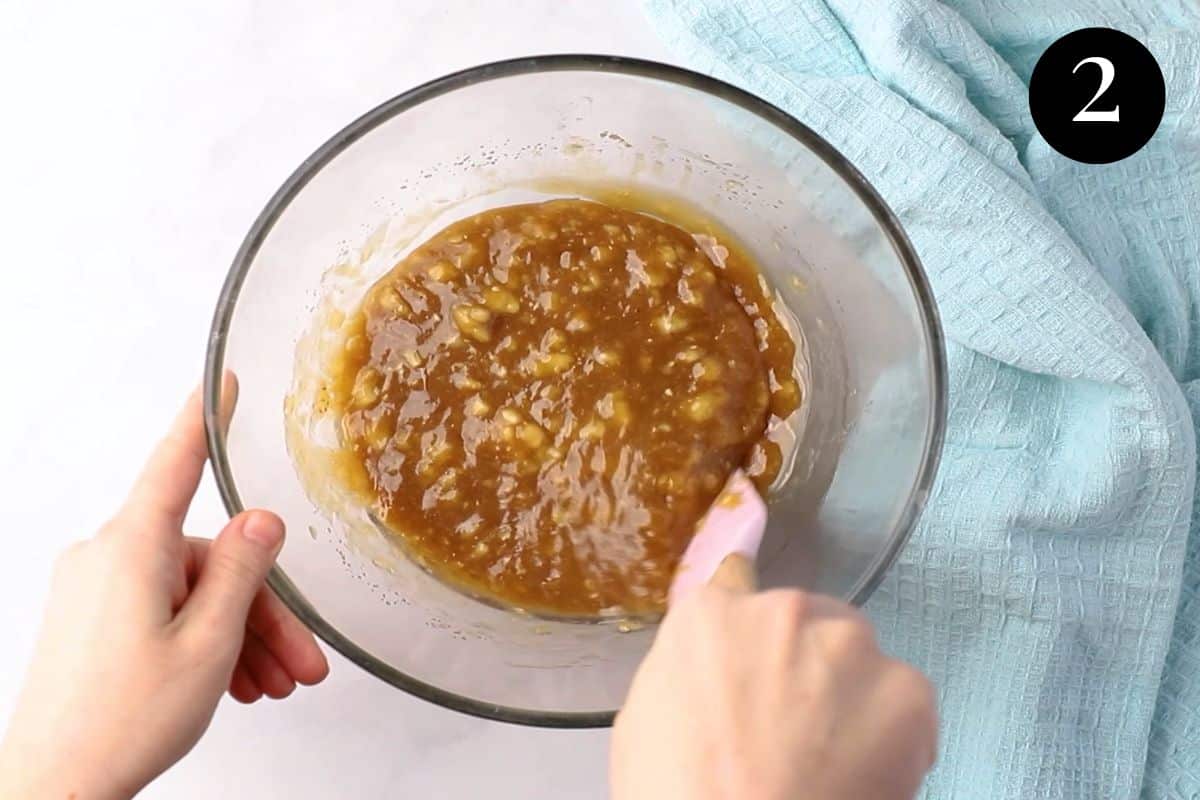 banana and sugar mixture in a bowl.