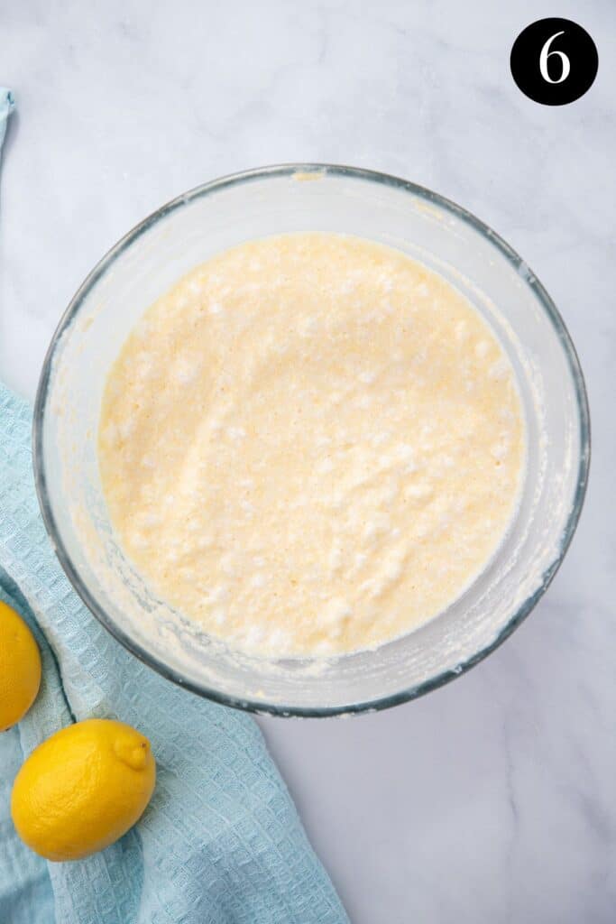 pudding batter in a glass bowl.