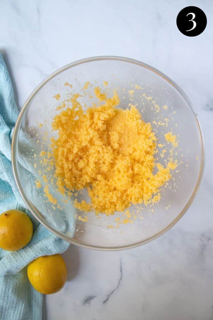 beaten butter and sugar mixture, in a bowl.