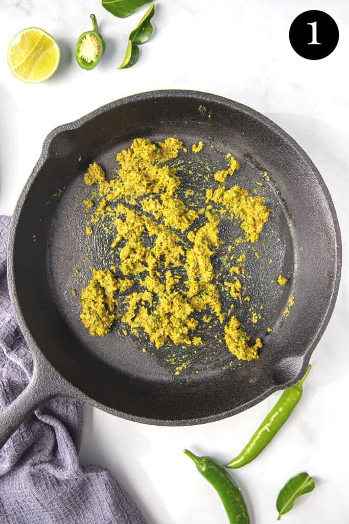 green curry paste in a pan.