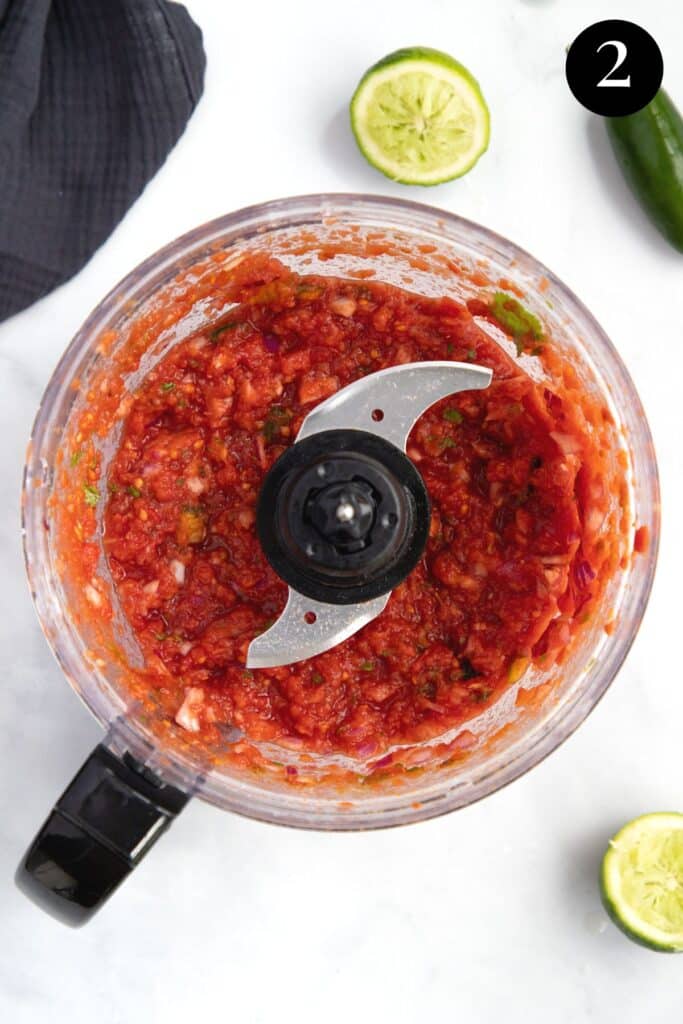 finished salsa in a food processor.