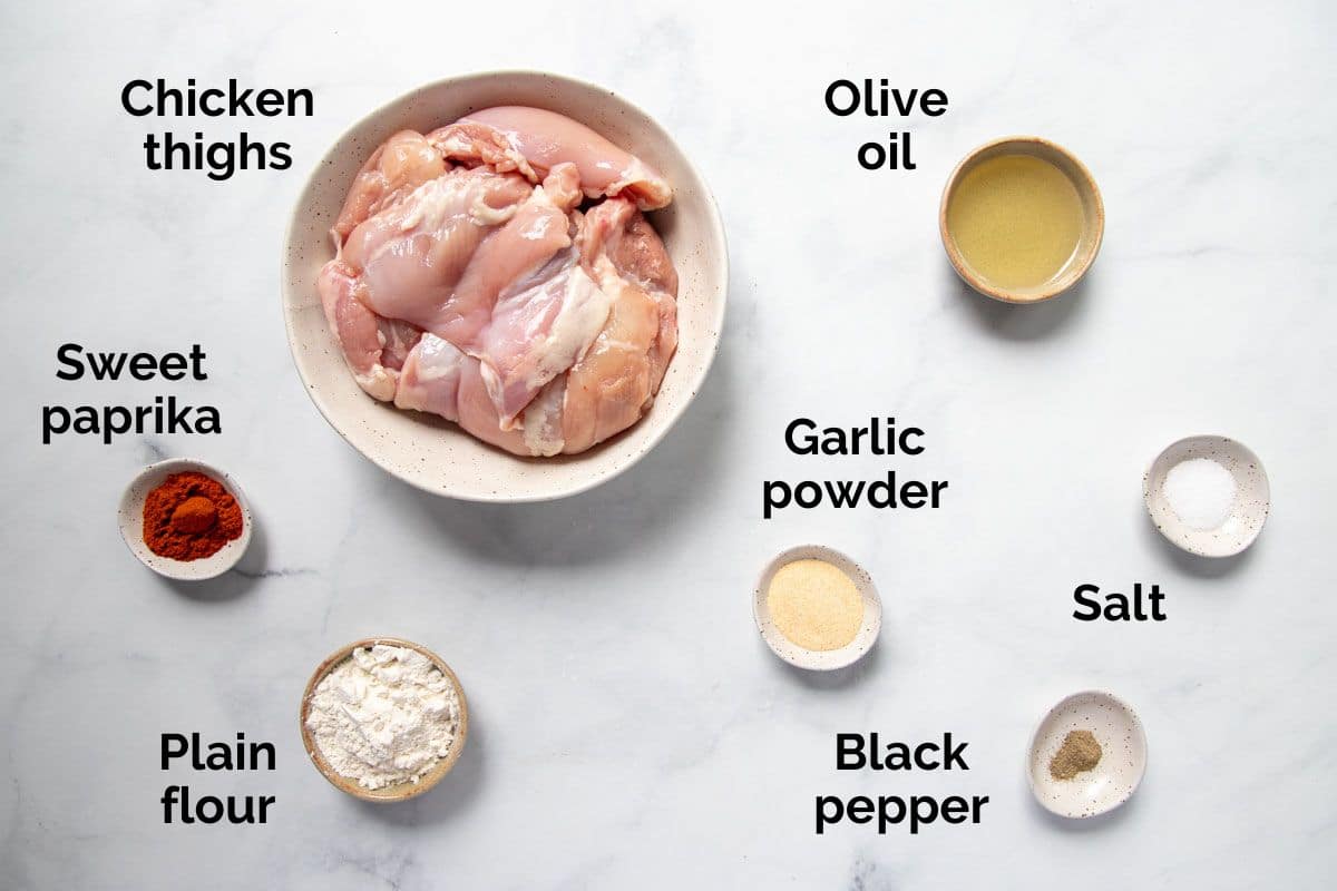 chicken stroganoff ingredients, laid out on a table.