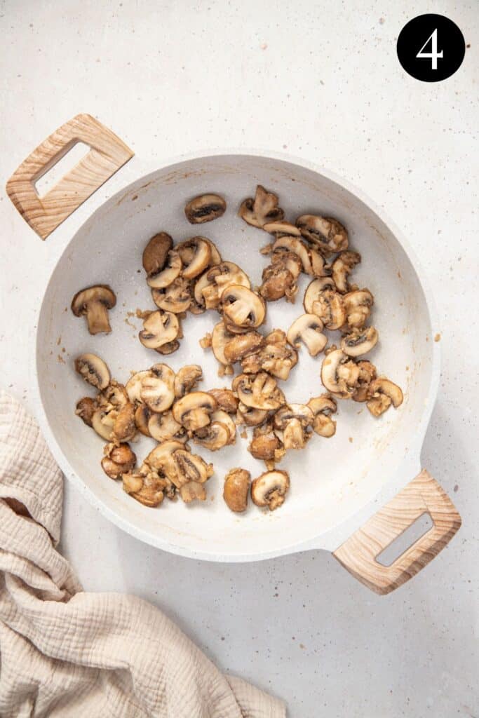 browned mushrooms in a pan.