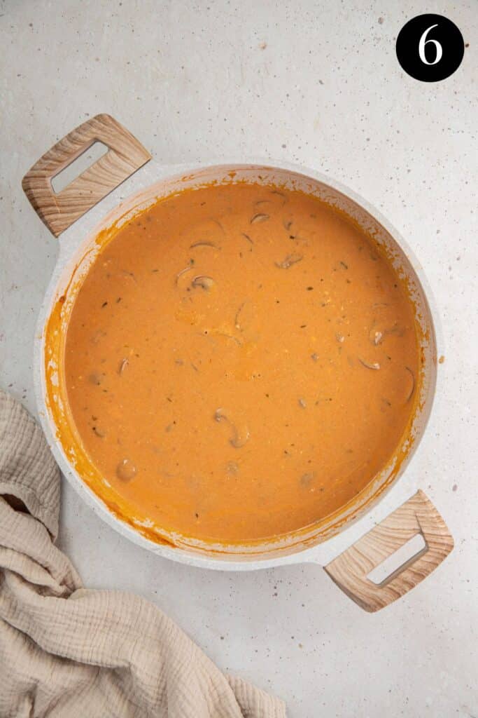 stroganoff sauce in a pan.