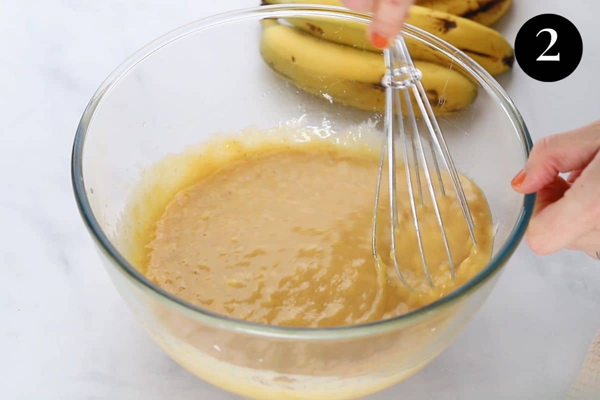 mashed banana mixture in a mixing bowl.