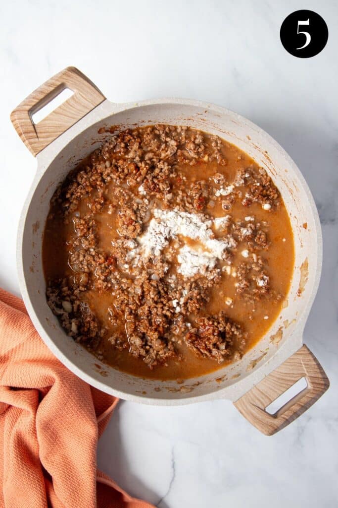 pie filling with added water and flour, in a pan.