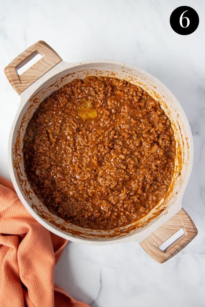 beef mince mixture in a pan.