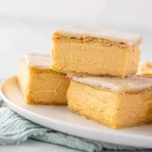 pieces of vanilla custard slice, arranged on a plate.