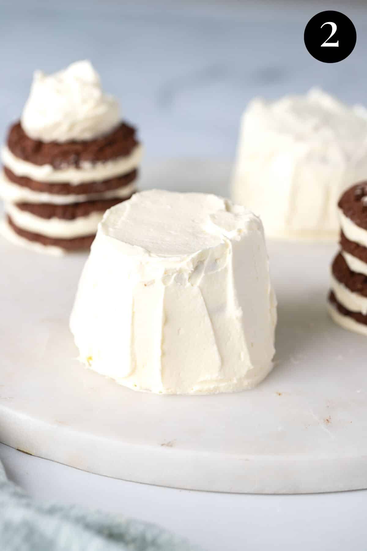 individual chocolate ripple cakes on a plate.