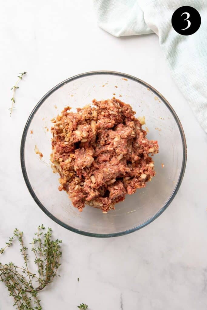 rissole mixture in a mixing bowl.