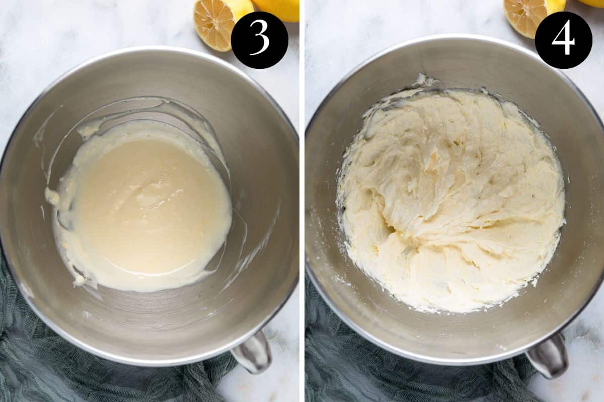 a bowl containing butter and oil, creamed with sugar.