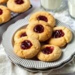 a plate of jam drop biscuits on a table.