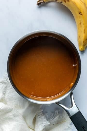 thickened caramel filling in a saucepan.