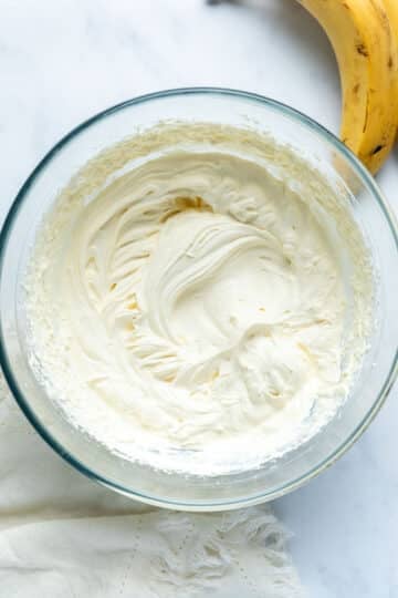 whipped cream in a mixing bowl.