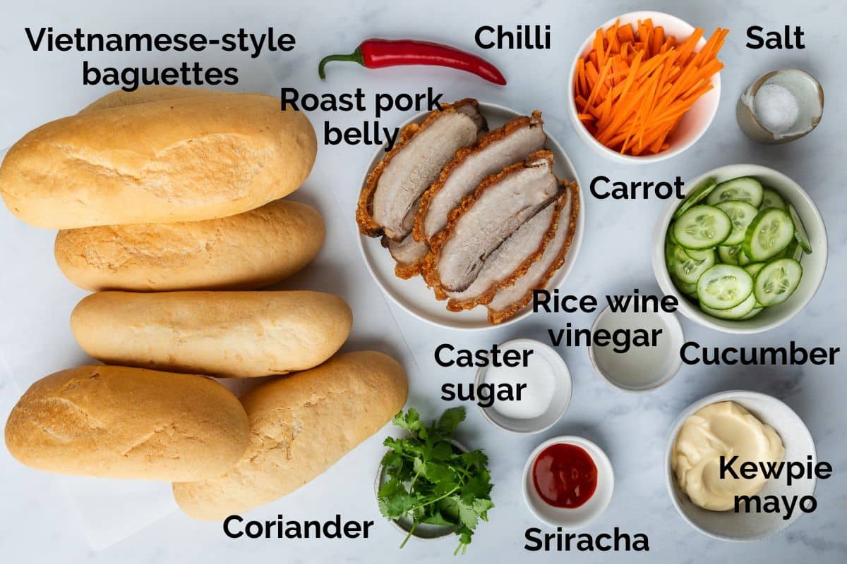 all ingredients for Vietnamese pork rolls, laid out on a table.