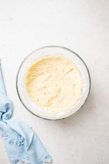 cake batter in a mixing bowl.
