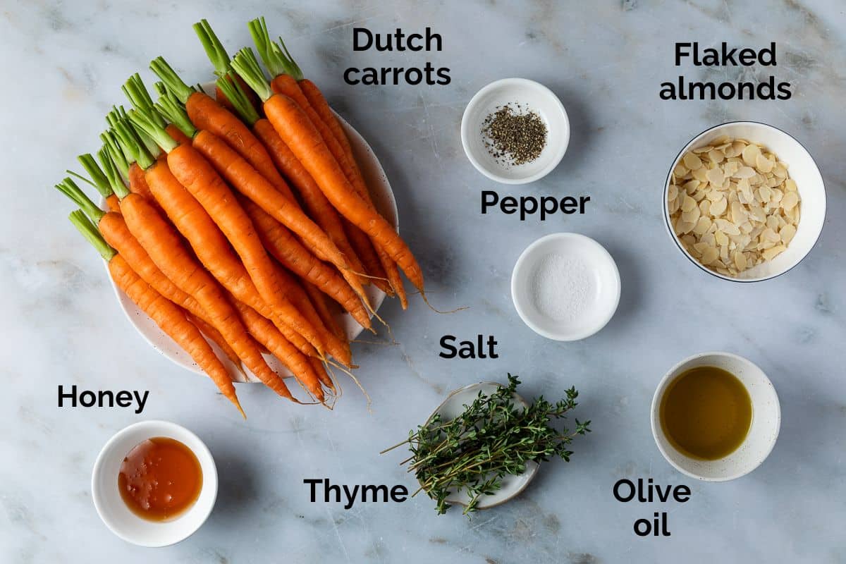 all ingredients for Dutch carrots, laid out on a table.